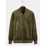 Men Velvets Pure Solid Zipper Pockets Design Baseball Collar Jackets