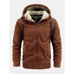 Men Cashmere Pure Pocket Elastic Hem Zipper Ski Hooded Jackets