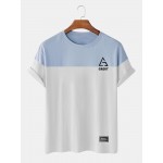 Mens Two Tone Geo Letter Print Casual Short Sleeve T  Shirts