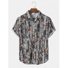 Mens Vintage Geometric Print Button Up Short Sleeve Shirts