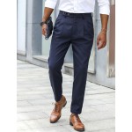 Men Solid Color Formal Side Button Pockets Ankle Length Business Pants