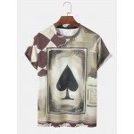 Men Spade Print Playing Card Retro Style T  Shirts