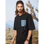 Men Navajo Pocket Drawstring Designed Elastic Neck T  Shirts